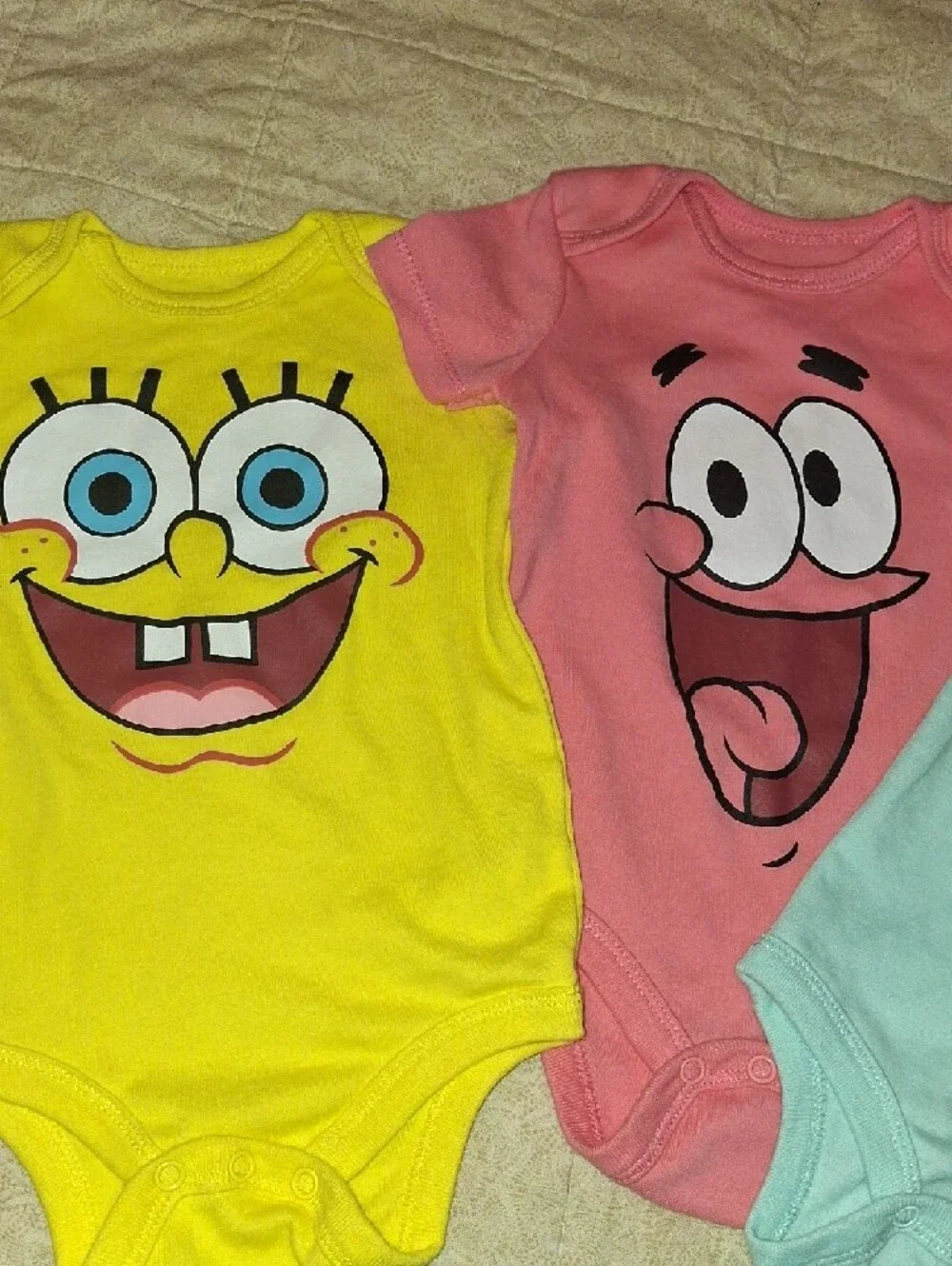 Nickelodeon SpongeBob Character 3-Pack Bodysuits -Yellow, Pink, Light Blue-green